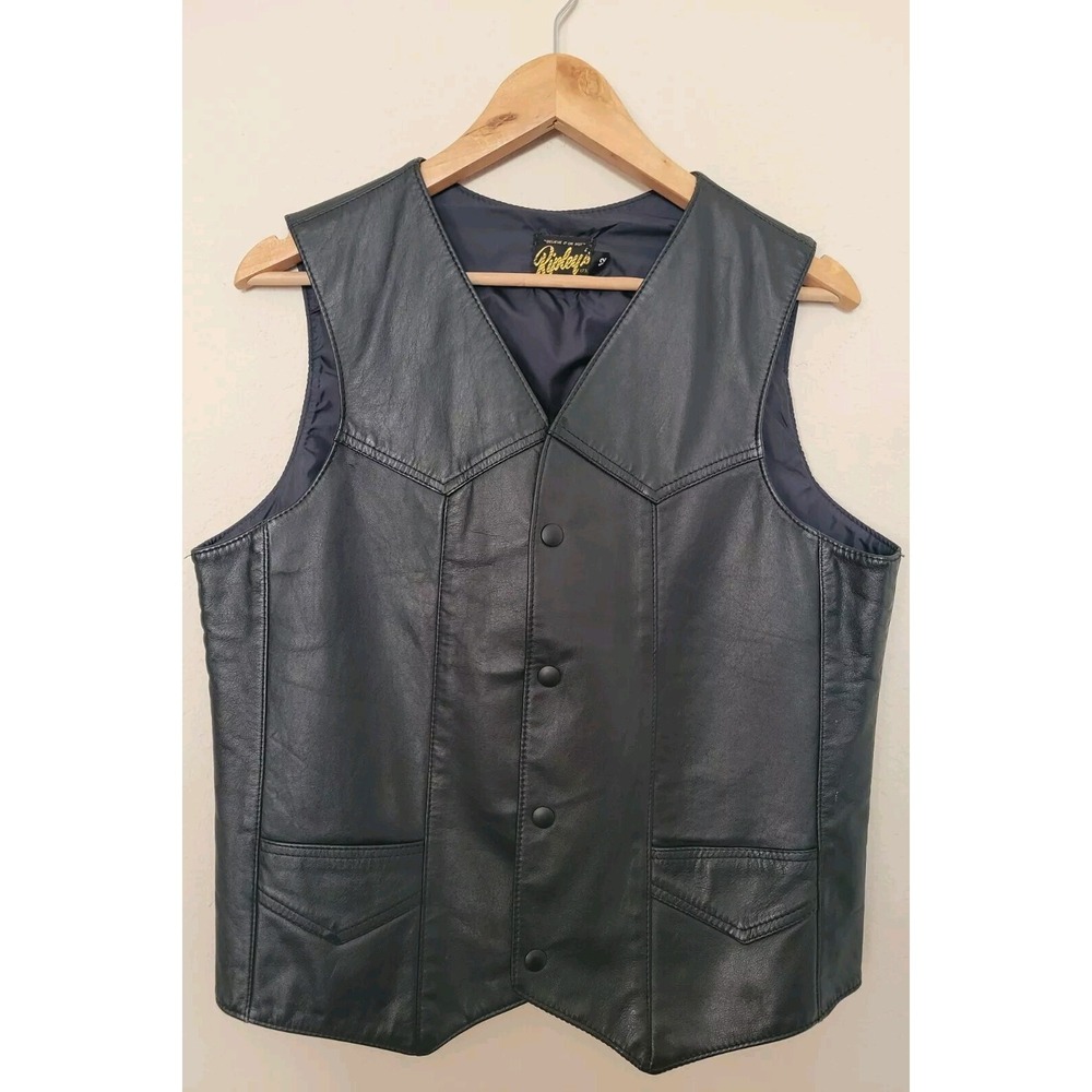 Vtg Ripleys Believe It Or Not Black Leather Vest 42 M Moto Western Cowboy Biker